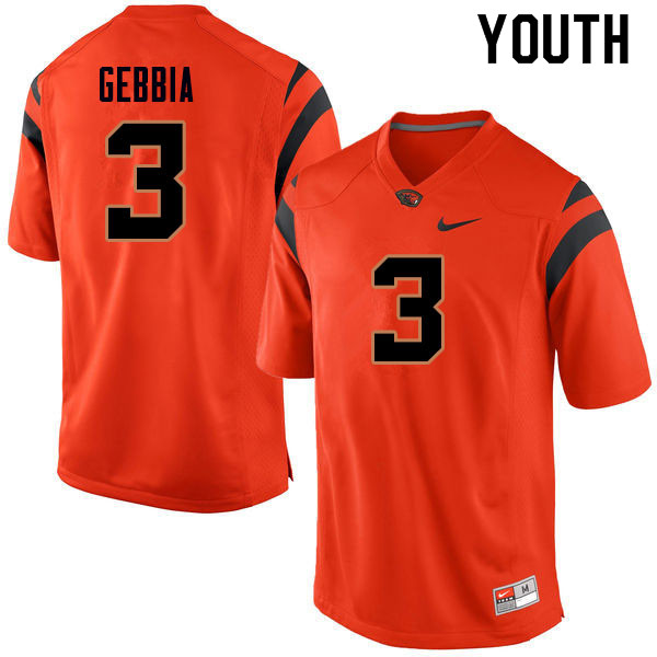 Youth #3 Tristan Gebbia Oregon State Beavers College Football Jerseys Sale-Orange - Click Image to Close